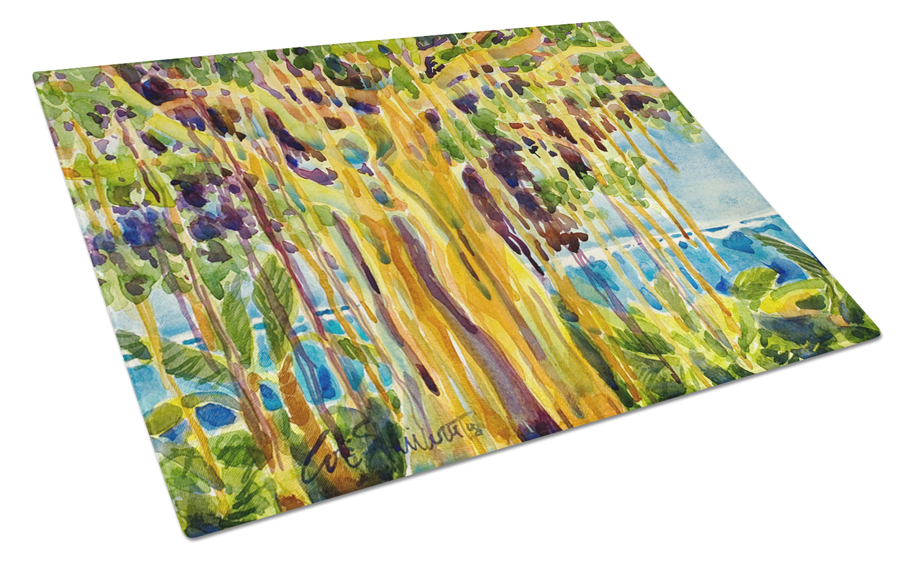 Tree - Banyan Tree Cutting Board Tempered Glass Kitchen Cutting Surface, Heat Resistant Chopping, Non-Slip Feet, Food Prep & Serving