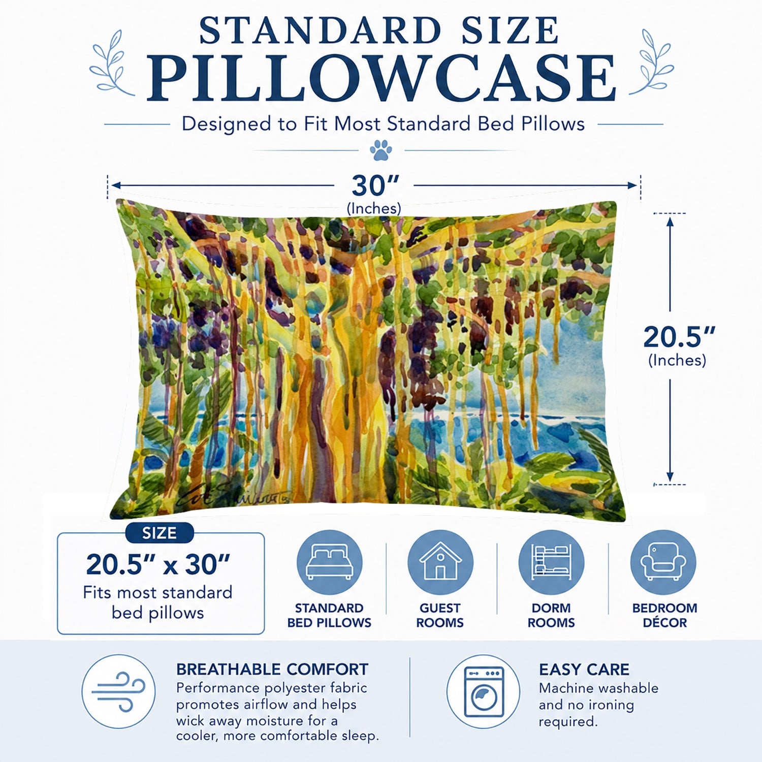 Tree - Banyan Tree Standard Pillowcase Lightweight Super Soft Easy Care Decorative Artwork Pillowcase, Standard