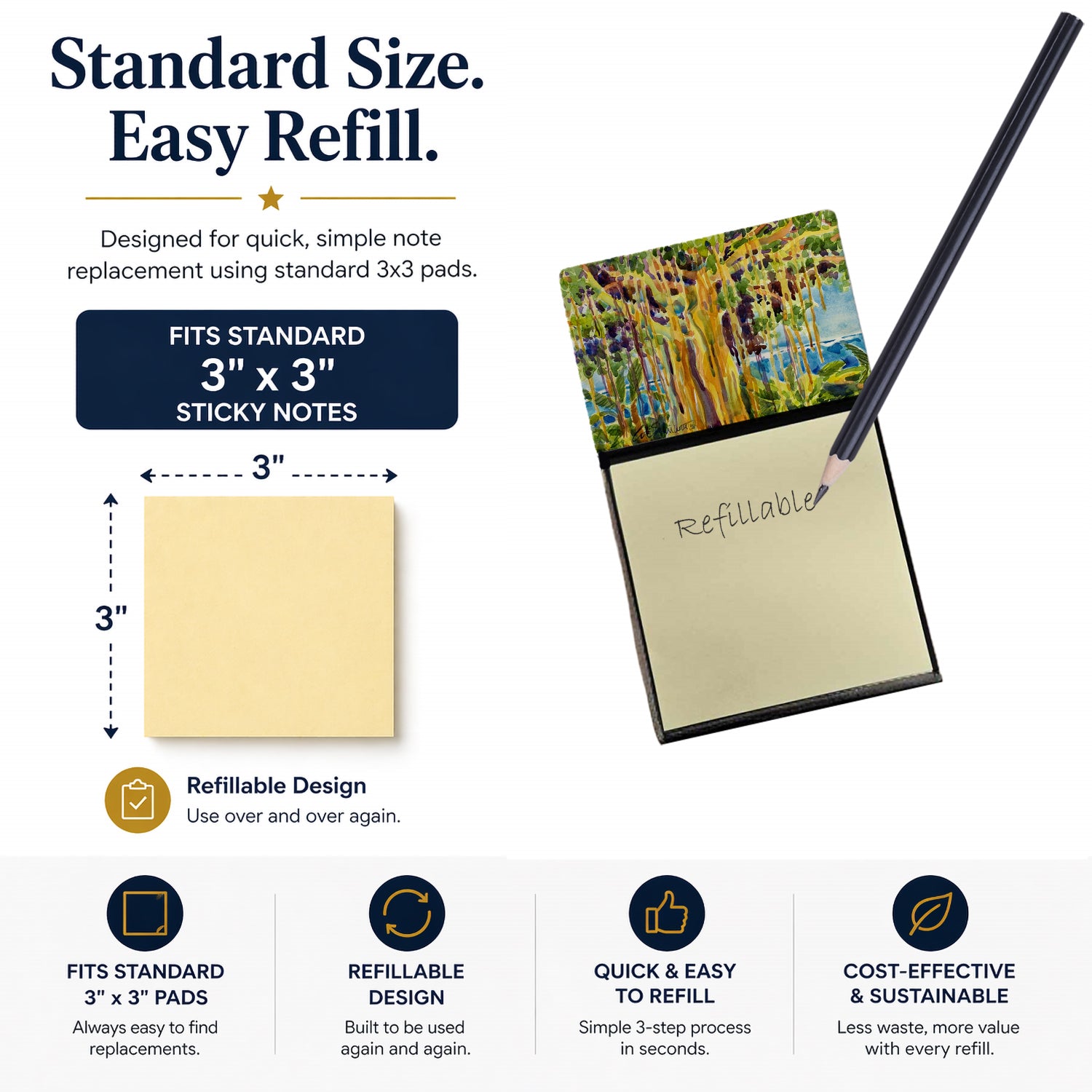 Tree - Banyan Tree Watercolor Sticky Note Holder Refillable Dispenser Desk Accessory 3x3 Pad Gift