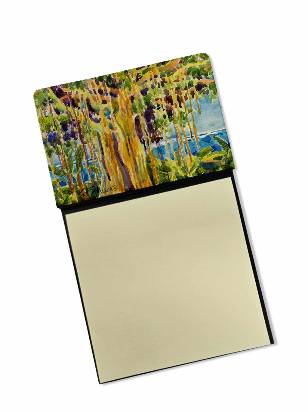 Tree - Banyan Tree Watercolor Sticky Note Holder Refillable Dispenser Desk Accessory 3x3 Pad Gift