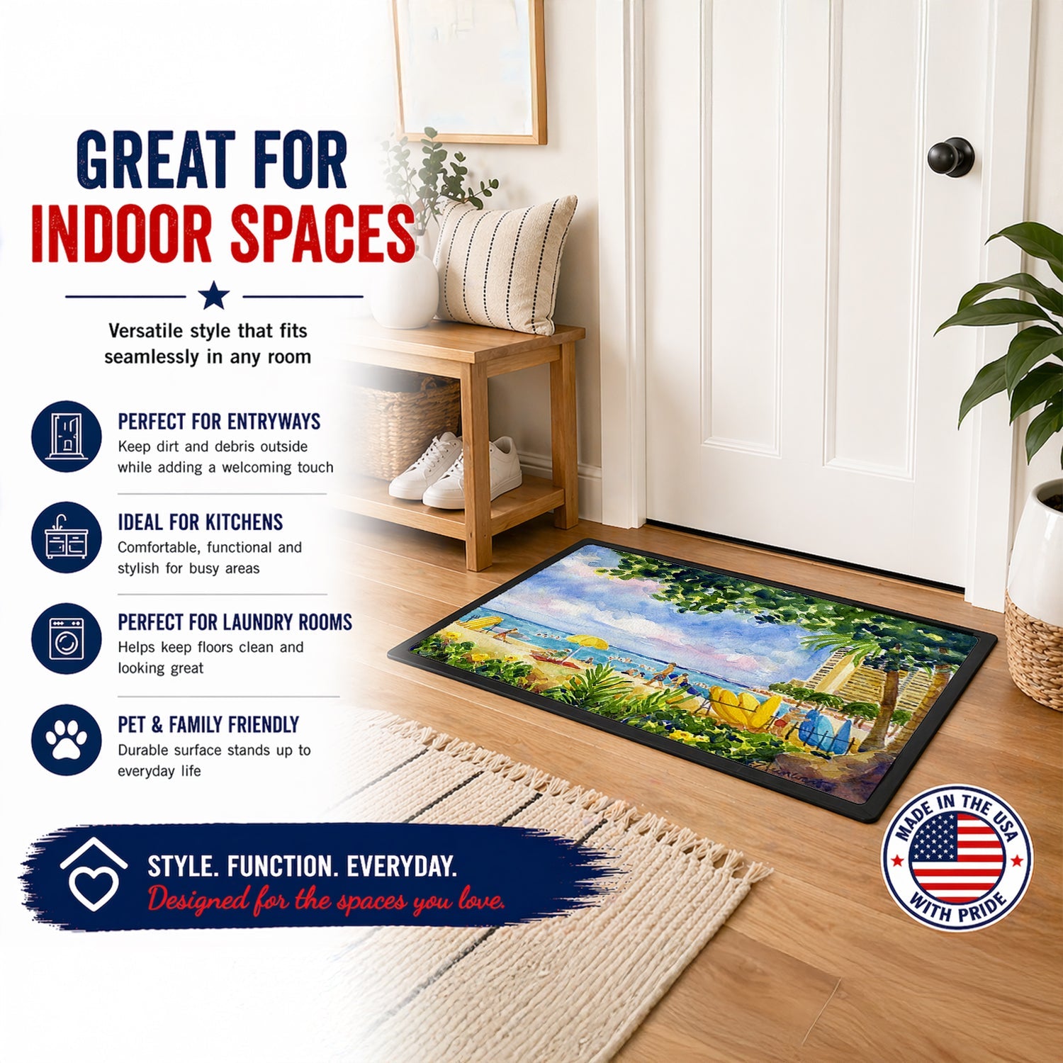 Beach Resort view from the condo Doormat Indoor Outdoor 24H X 36W Front Door Mat Rugs for Entryway, Non Slip Washable Low Pile,