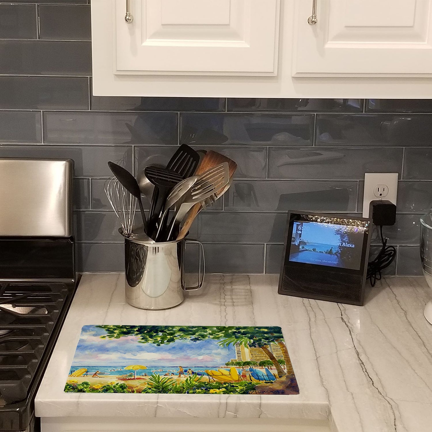 Beach Resort view from the condo Cutting Board Tempered Glass Kitchen Cutting Surface, Heat Resistant Chopping, Non-Slip Feet, Food Prep & Serving