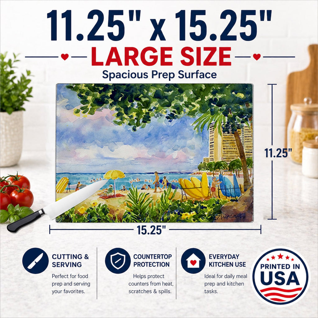 Beach Resort view from the condo Cutting Board Tempered Glass Kitchen Cutting Surface, Heat Resistant Chopping, Non-Slip Feet, Food Prep & Serving