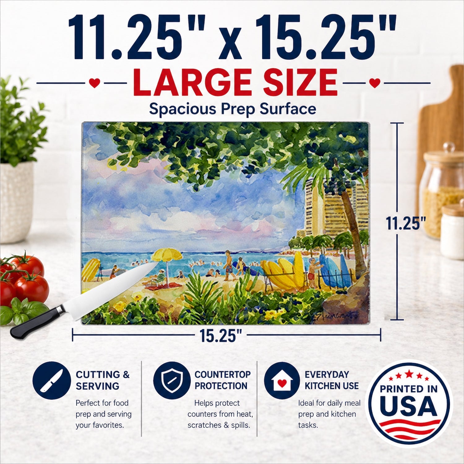 Beach Resort view from the condo Cutting Board Tempered Glass Kitchen Cutting Surface, Heat Resistant Chopping, Non-Slip Feet, Food Prep & Serving