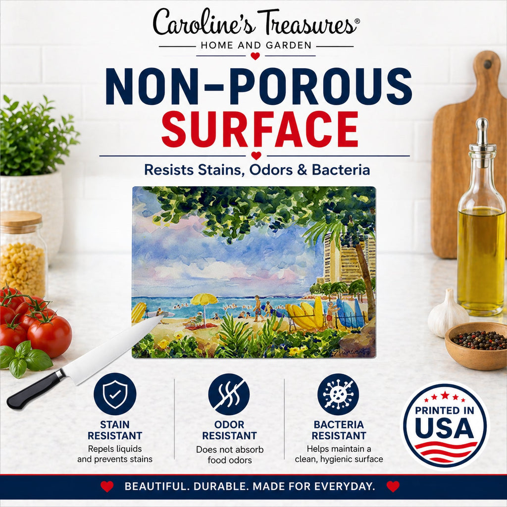 Beach Resort view from the condo Cutting Board Tempered Glass Kitchen Cutting Surface, Heat Resistant Chopping, Non-Slip Feet, Food Prep & Serving