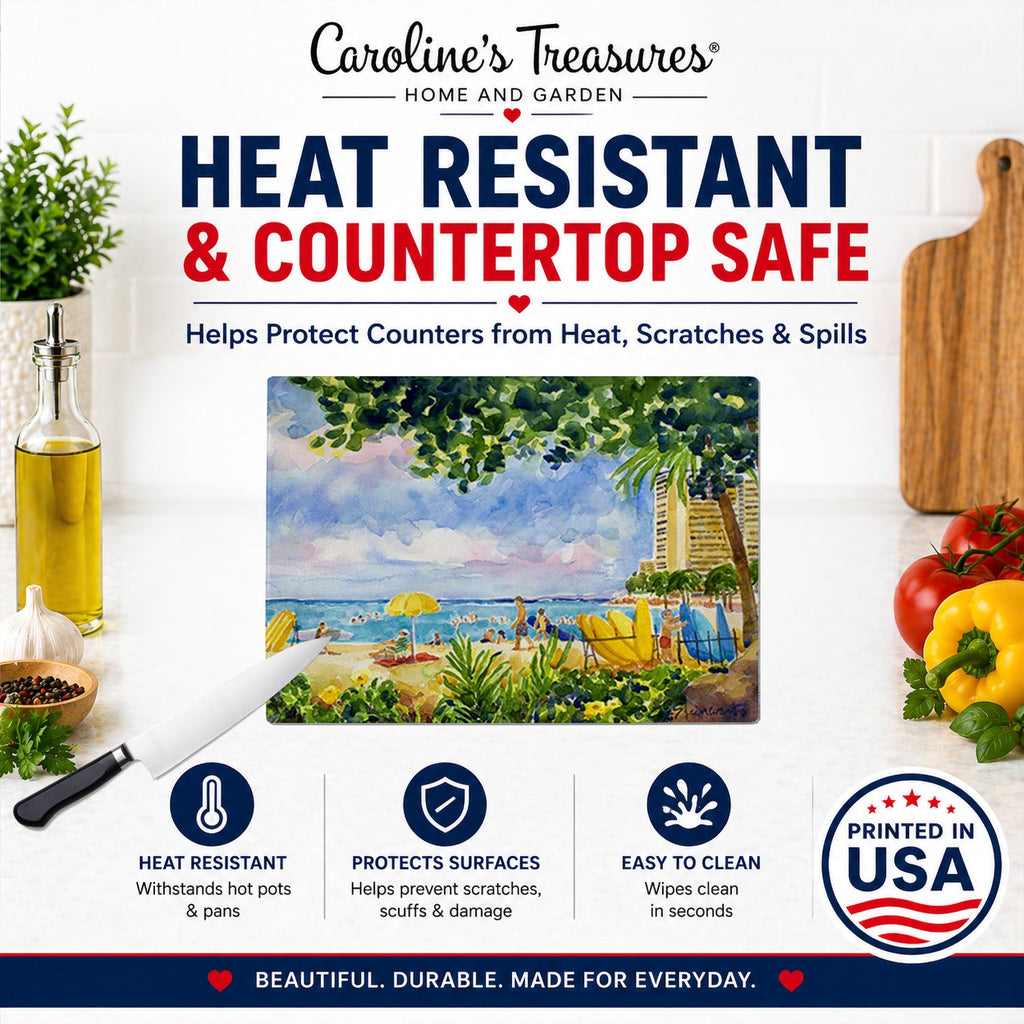 Beach Resort view from the condo Cutting Board Tempered Glass Kitchen Cutting Surface, Heat Resistant Chopping, Non-Slip Feet, Food Prep & Serving