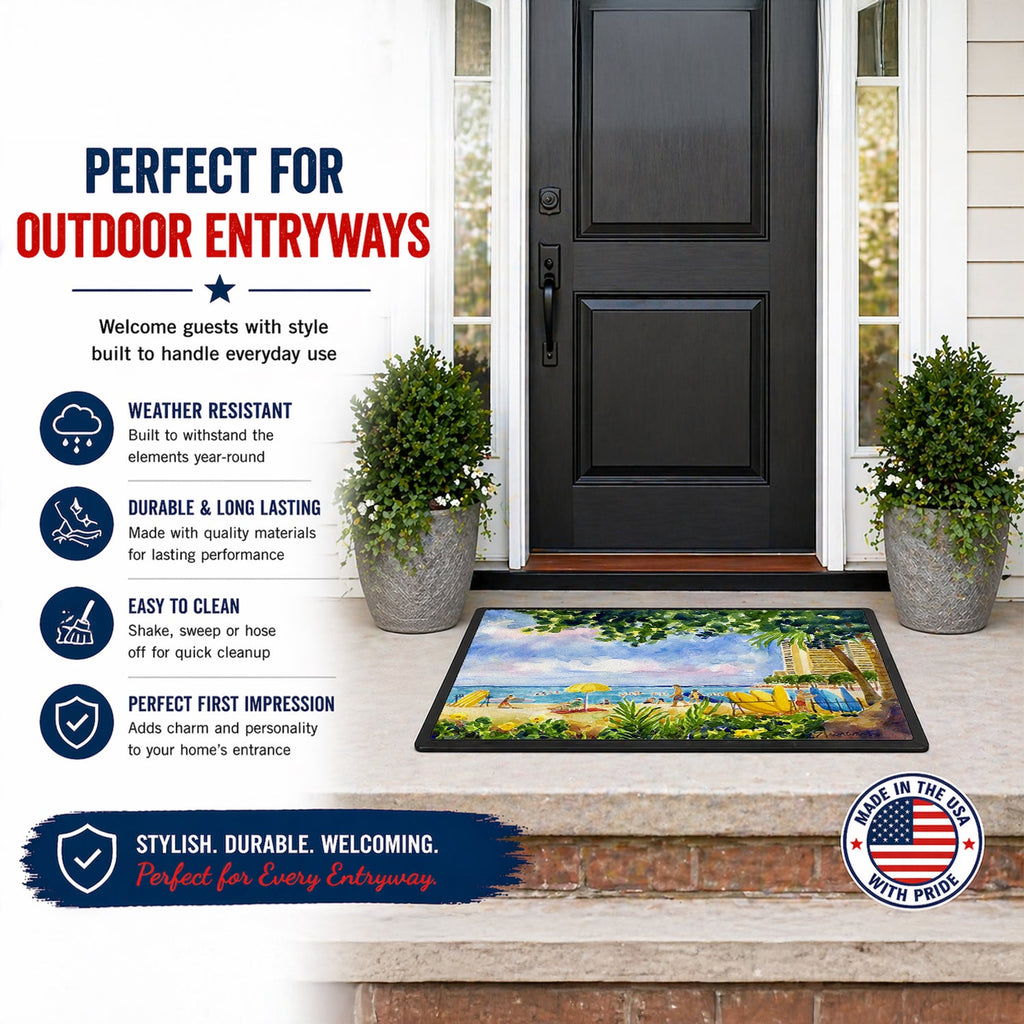 Beach Resort view from the condo Doormat Indoor Outdoor 18H X 27W Front Door Mat Rugs for Entryway, Non Slip Washable