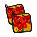 Flower - Amaryllis Pot Holder Set of 2 Heat Resistant Quilted Hot Pads 7.5 x 7.5 Inch, Insulated Kitchen Trivets for Cooking & Baking
