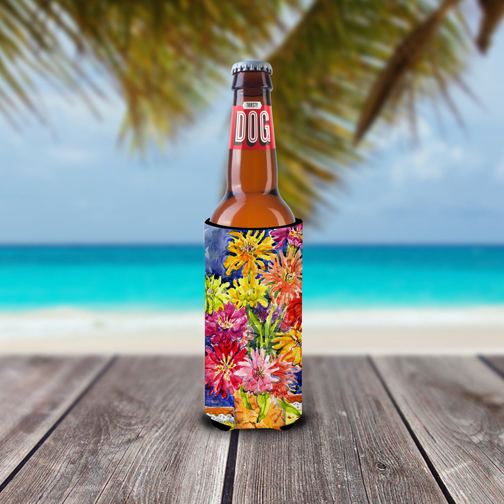 Flower - Gerber Daisies Slim Can Hugger , Insulated Foam Hugger for 12 oz Slim Cans, Beer Bottles & Water Bottles, Printed in USA