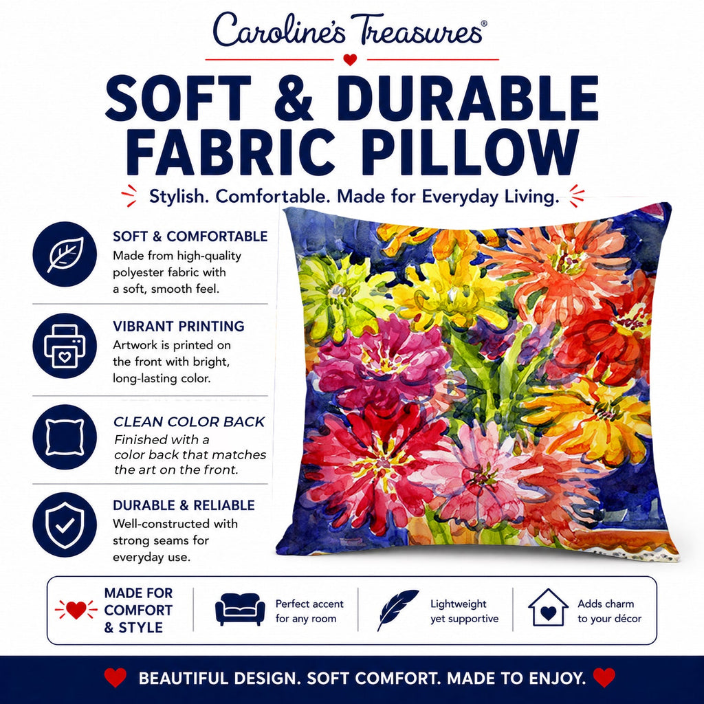 Flower - Gerber Daisies Decorative Throw Pillow 14x14 Indoor Outdoor Accent Cushion, Fabric Cover with Insert for Sofa, Bed, Porch & Living Room