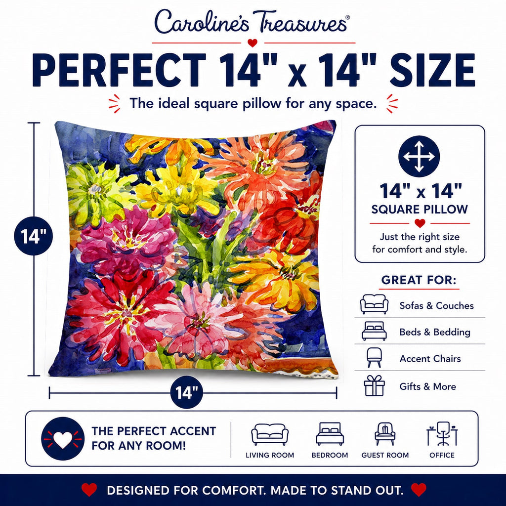 Flower - Gerber Daisies Decorative Throw Pillow 14x14 Indoor Outdoor Accent Cushion, Fabric Cover with Insert for Sofa, Bed, Porch & Living Room