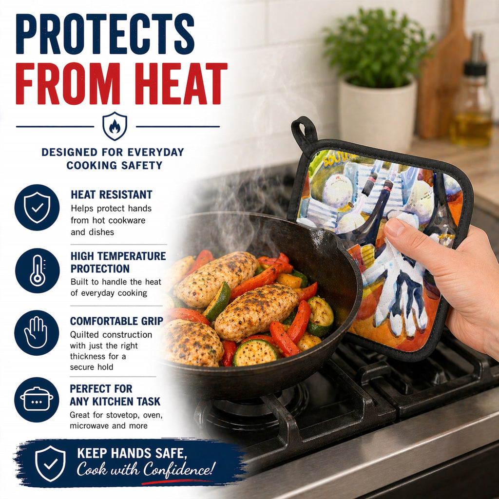 Golf Clubs, Ball and Glove Pot Holder Set of 2 Heat Resistant Quilted Hot Pads 7.5 x 7.5 Inch, Insulated Kitchen Trivets for Cooking & Baking
