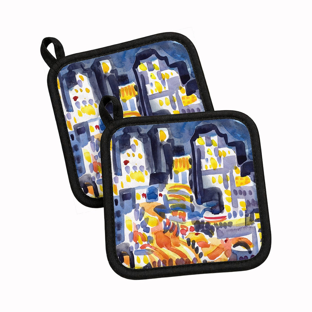 Skyline Abstract Pot Holder Set of 2 Heat Resistant Quilted Hot Pads 7.5 x 7.5 Inch, Insulated Kitchen Trivets for Cooking & Baking