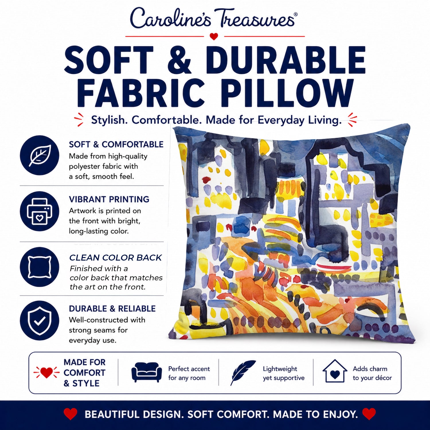 Skyline Abstract Decorative Throw Pillow 14x14 Indoor Outdoor Accent Cushion, Fabric Cover with Insert for Sofa, Bed, Porch & Living Room