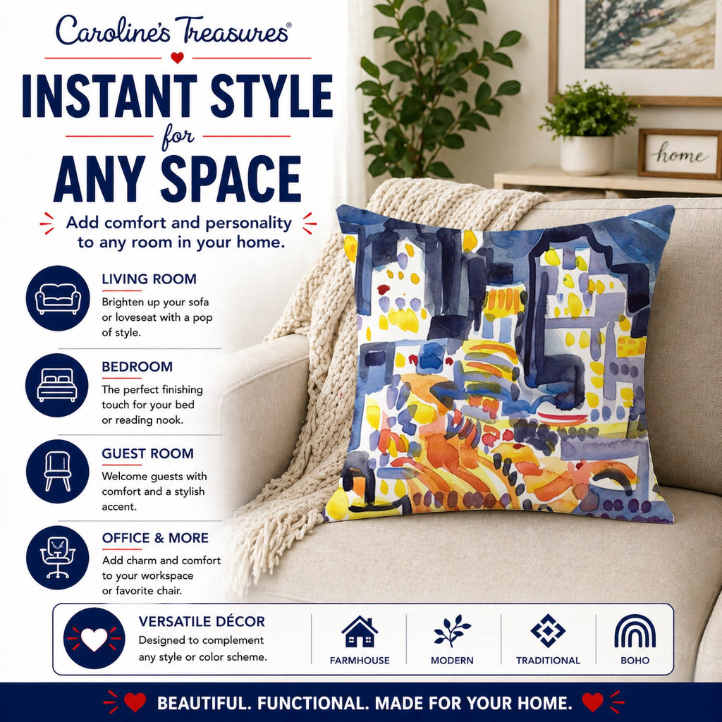 Skyline Abstract Decorative Throw Pillow 14x14 Indoor Outdoor Accent Cushion, Fabric Cover with Insert for Sofa, Bed, Porch & Living Room