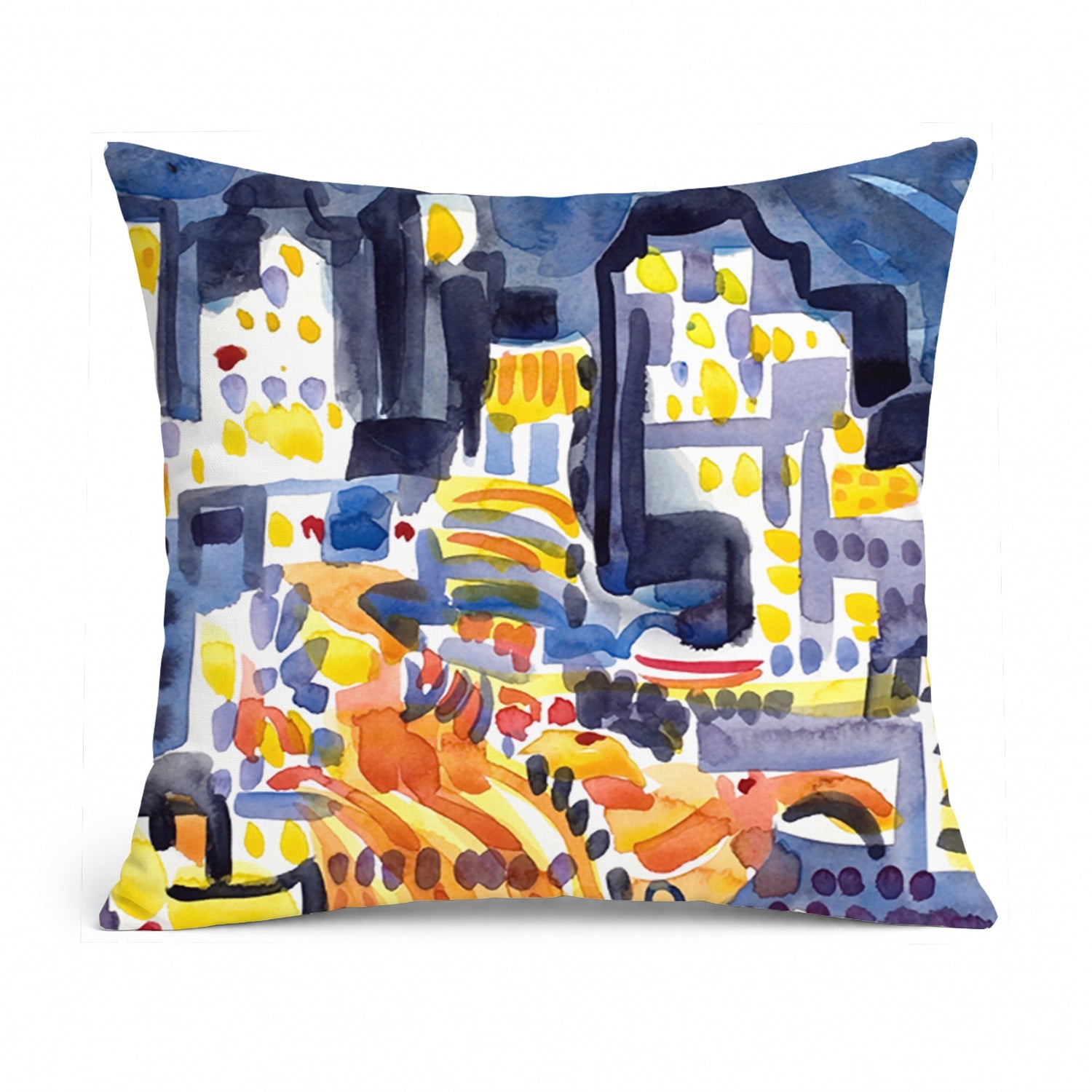 Skyline Abstract Decorative Throw Pillow 14x14 Indoor Outdoor Accent Cushion, Fabric Cover with Insert for Sofa, Bed, Porch & Living Room