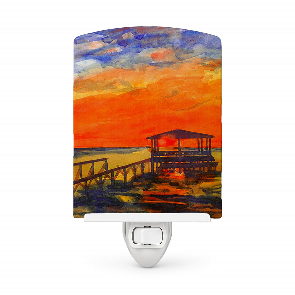 Sunset at the Dock Ceramic Night Light Compact, UL-Certified, Ideal for Bedroom, Bathroom, Nursery, Hallway, Kitchen, 6x4x3, Multicolor