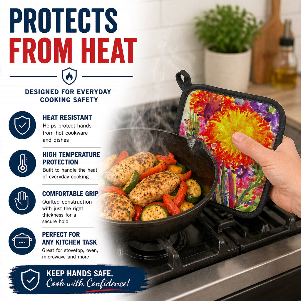 Flower - Aster Pot Holder Set of 2 Heat Resistant Quilted Hot Pads 7.5 x 7.5 Inch, Insulated Kitchen Trivets for Cooking & Baking