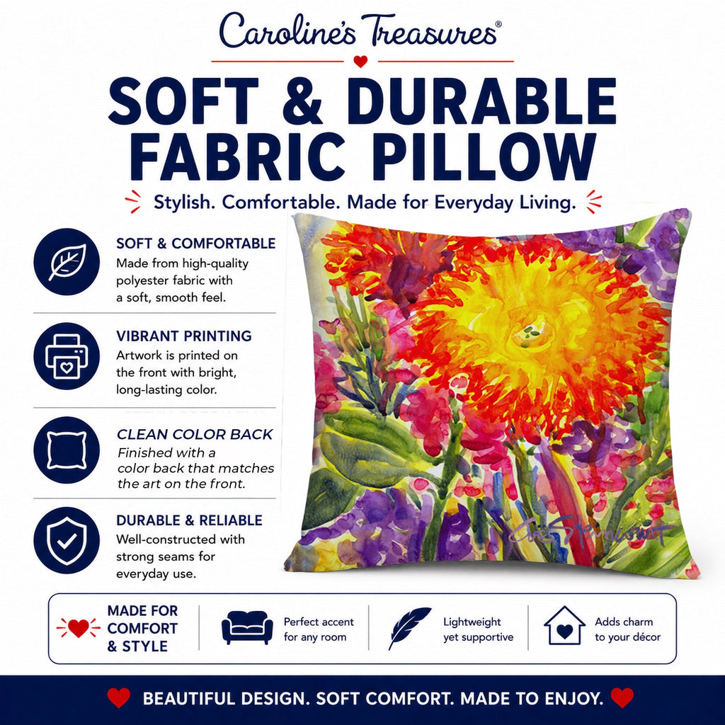 Flower - Aster Decorative Throw Pillow 14x14 Indoor Outdoor Accent Cushion, Fabric Cover with Insert for Sofa, Bed, Porch & Living Room