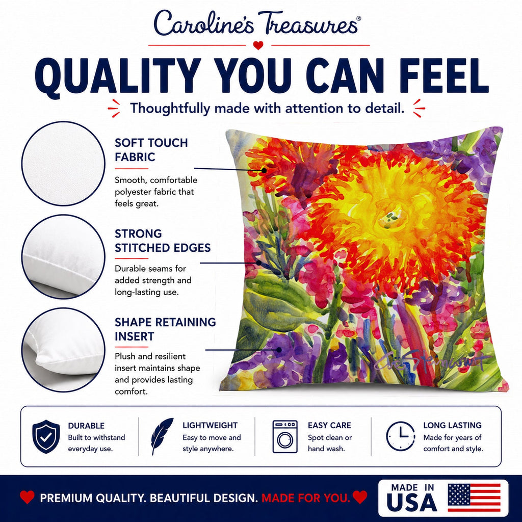 Flower - Aster Decorative Throw Pillow 14x14 Indoor Outdoor Accent Cushion, Fabric Cover with Insert for Sofa, Bed, Porch & Living Room