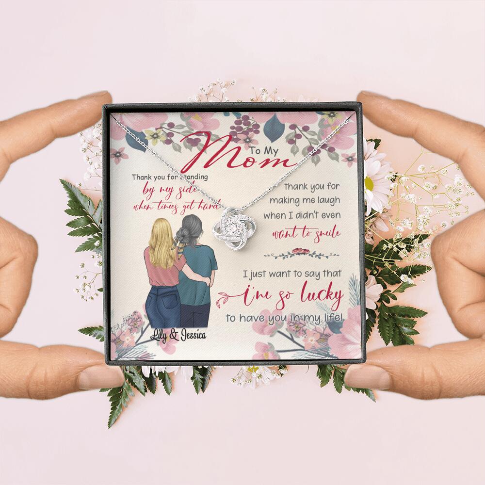 Personalized Message Card Love Knot Necklace Jewelry - Best Gift For Mother's Day - Thank you for standing by my side - IWJMRF