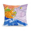 Cat and the Big Fish Decorative Throw Pillow 14x14 Indoor Outdoor Accent Cushion, Fabric Cover with Insert for Sofa, Bed, Porch & Living Room