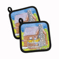 Cat Love at the Log Cabin  Pot Holder Set of 2 Heat Resistant Quilted Hot Pads 7.5 x 7.5 Inch, Insulated Kitchen Trivets for Cooking & Baking
