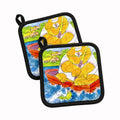 Big Orange Cat Fishing Pot Holder Set of 2 Heat Resistant Quilted Hot Pads 7.5 x 7.5 Inch, Insulated Kitchen Trivets for Cooking & Baking