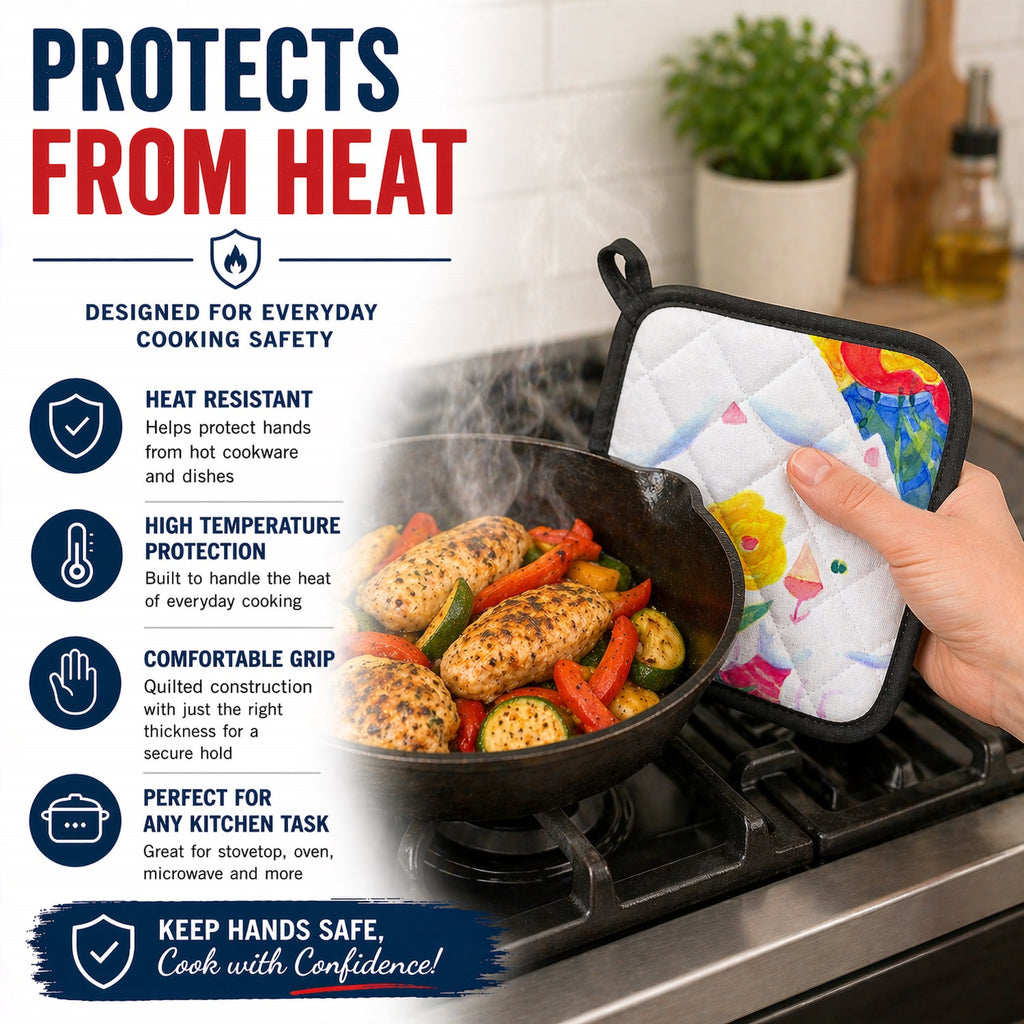 Big white Cat Pot Holder Set of 2 Heat Resistant Quilted Hot Pads 7.5 x 7.5 Inch, Insulated Kitchen Trivets for Cooking & Baking