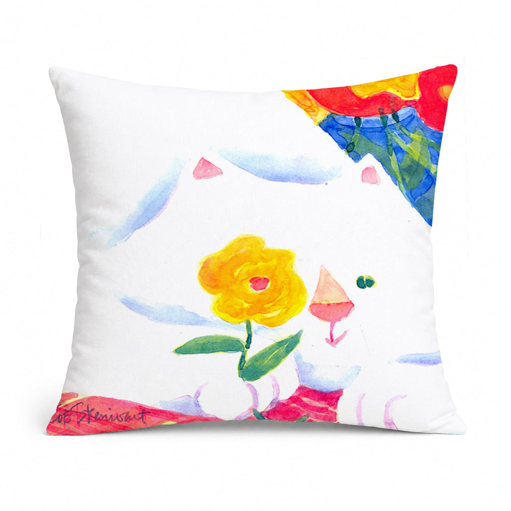 Big white Cat Decorative Throw Pillow 14x14 Indoor Outdoor Accent Cushion, Fabric Cover with Insert for Sofa, Bed, Porch & Living Room