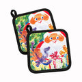 Santa Claus Christmas Surprise Pot Holder Set of 2 Heat Resistant Quilted Hot Pads 7.5 x 7.5 Inch, Insulated Kitchen Trivets for Cooking & Baking