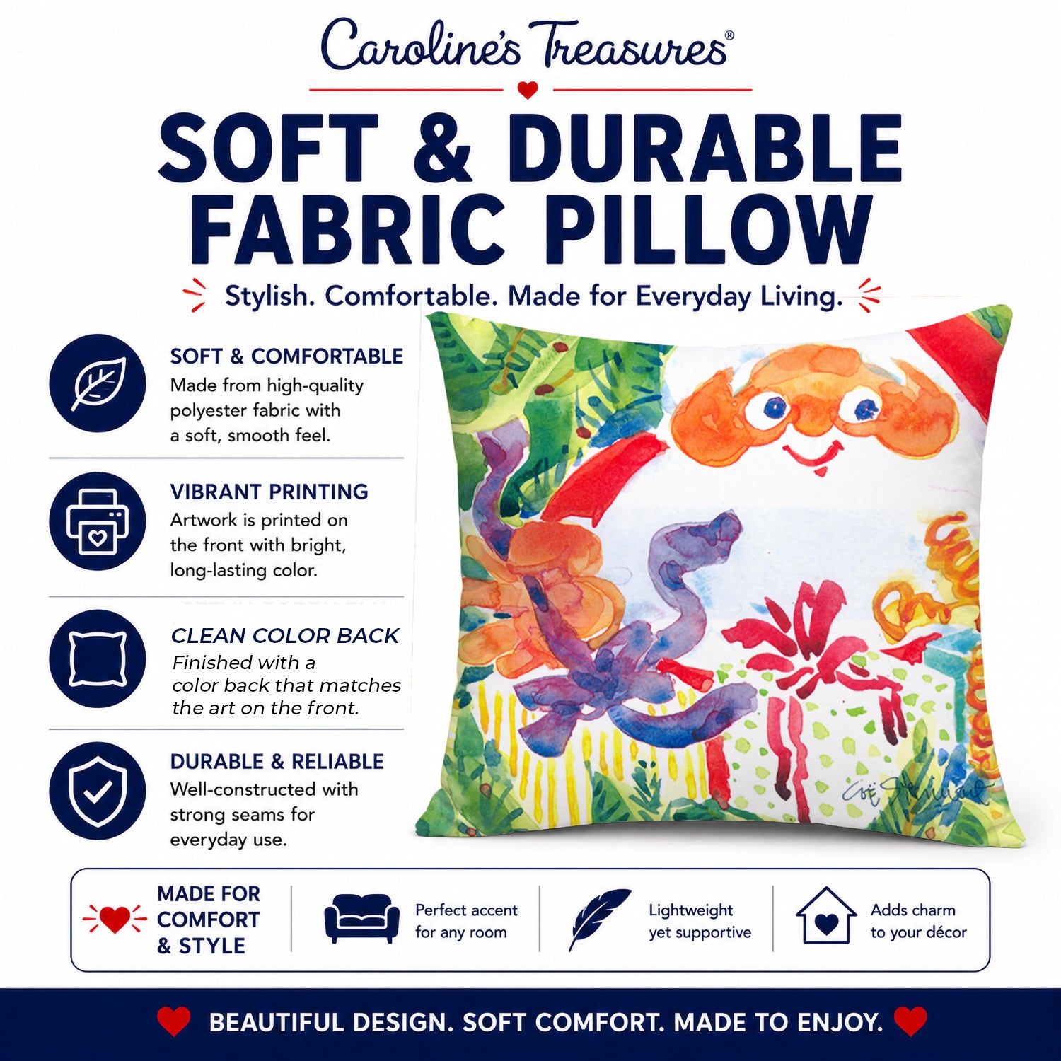 Santa Claus Christmas Surprise Decorative Throw Pillow 14x14 Indoor Outdoor Accent Cushion, Fabric Cover with Insert for Sofa, Bed, Porch & Living Room