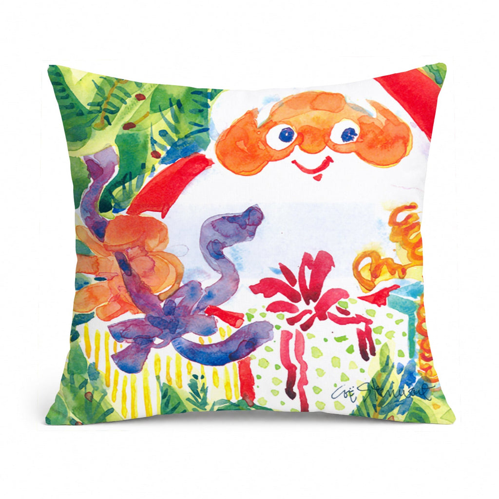 Santa Claus Christmas Surprise Decorative Throw Pillow 14x14 Indoor Outdoor Accent Cushion, Fabric Cover with Insert for Sofa, Bed, Porch & Living Room