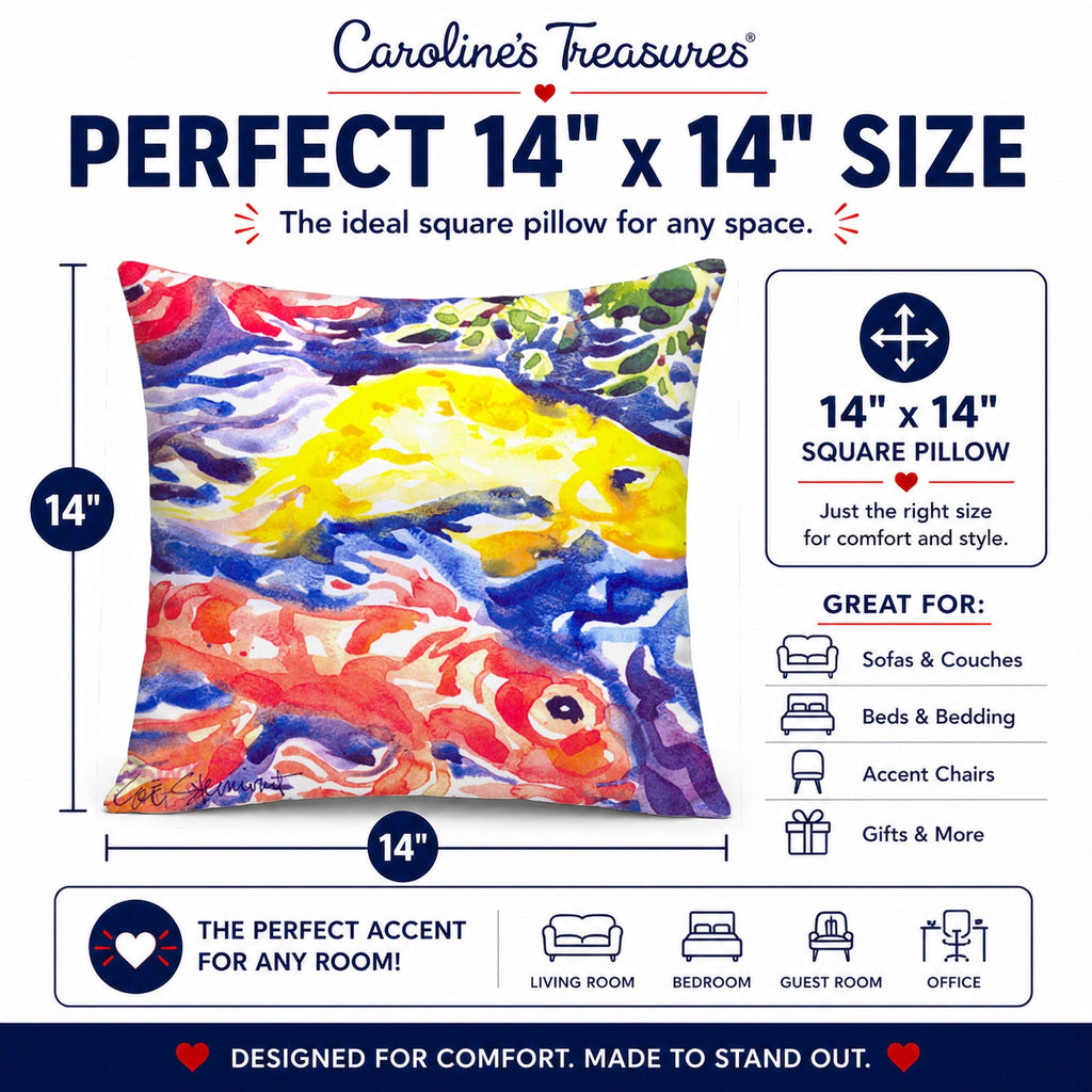 Fish - Koi in the pond Decorative Throw Pillow 14x14 Indoor Outdoor Accent Cushion, Fabric Cover with Insert for Sofa, Bed, Porch & Living Room