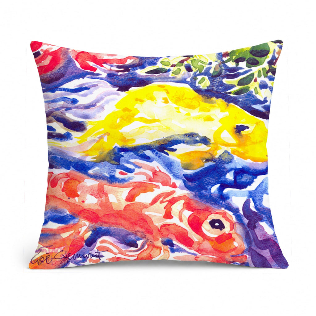 Fish - Koi in the pond Decorative Throw Pillow 14x14 Indoor Outdoor Accent Cushion, Fabric Cover with Insert for Sofa, Bed, Porch & Living Room