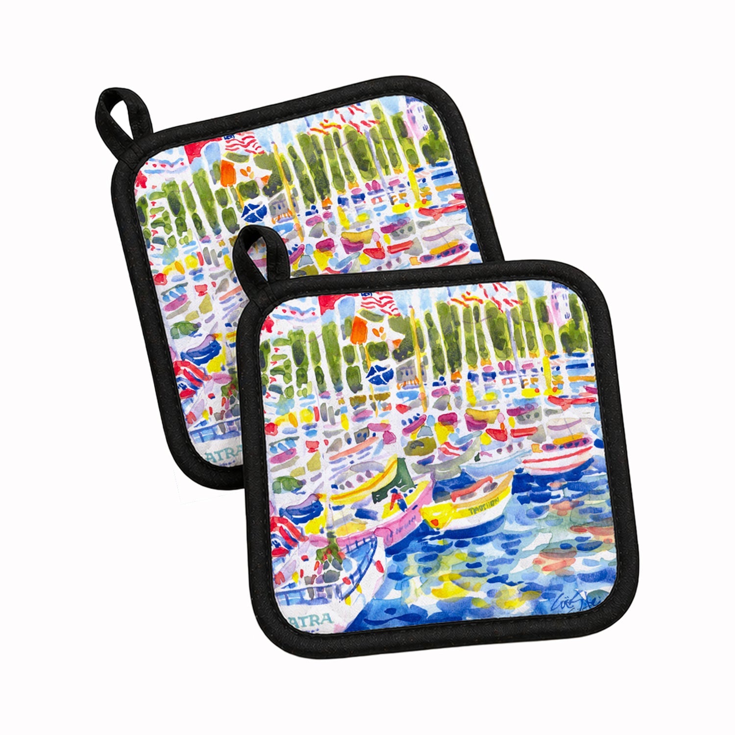 Harbour Pot Holder Set of 2 Heat Resistant Quilted Hot Pads 7.5 x 7.5 Inch, Insulated Kitchen Trivets for Cooking & Baking