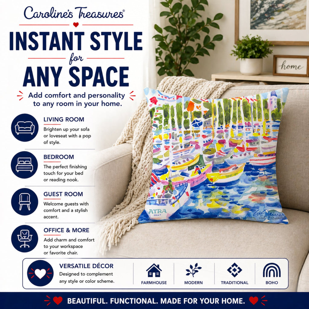 Harbour Decorative Throw Pillow 14x14 Indoor Outdoor Accent Cushion, Fabric Cover with Insert for Sofa, Bed, Porch & Living Room