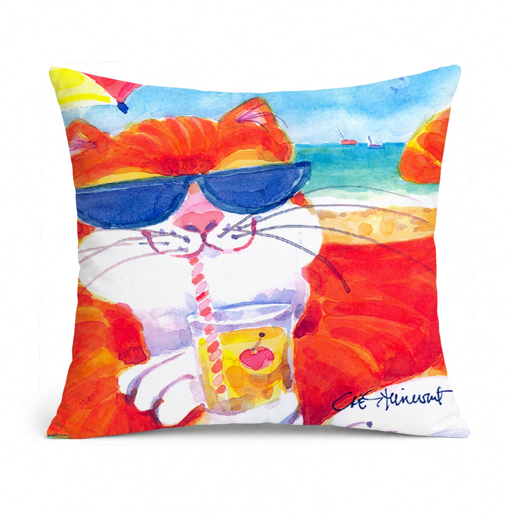 Cool Cat with Sunglasses at the beach Decorative Throw Pillow 14x14 Indoor Outdoor Accent Cushion, Fabric Cover with Insert for Sofa, Bed, Porch & Living Room
