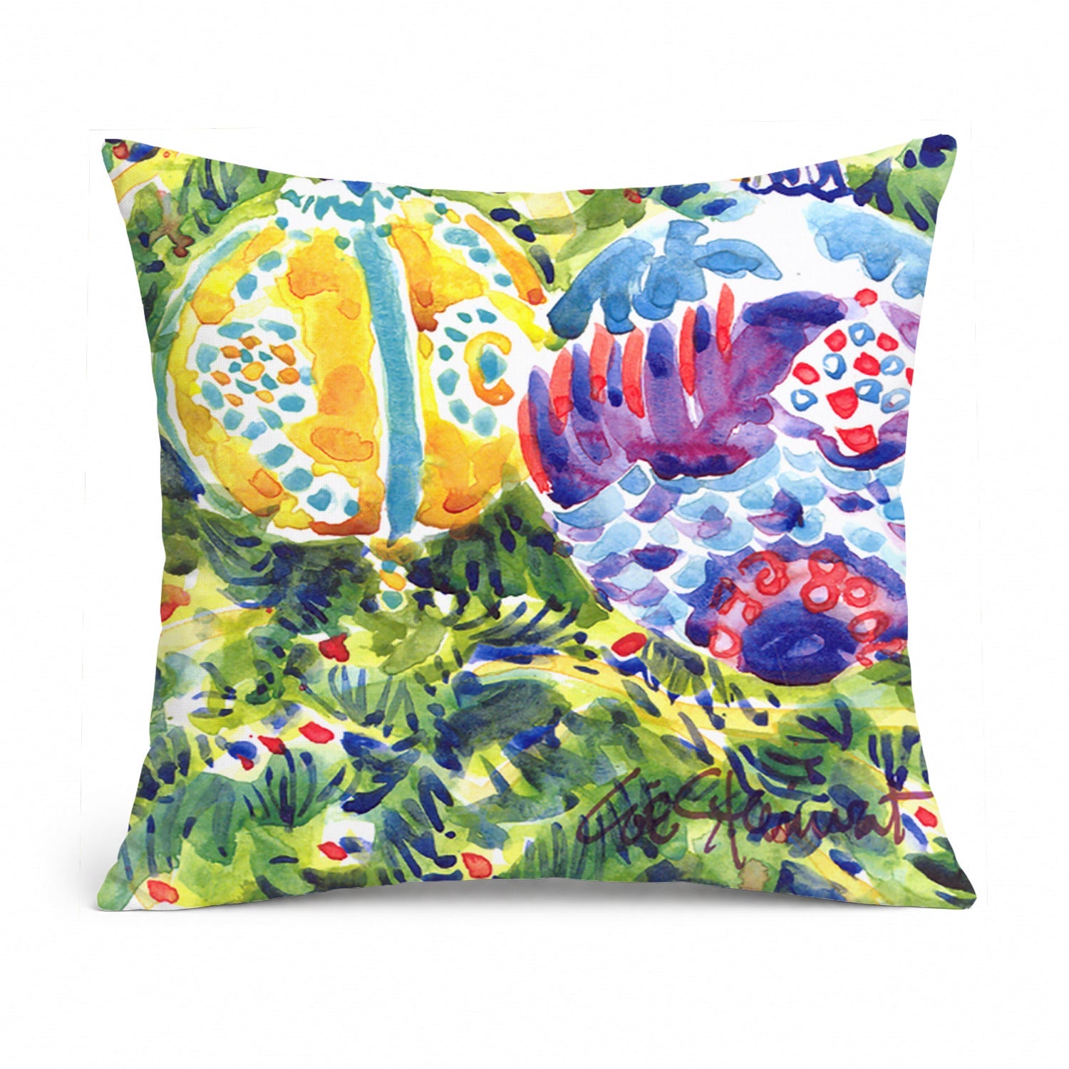 Christmas Tree Yellow and Purple Ornaments Decorative Throw Pillow 14x14 Indoor Outdoor Accent Cushion, Fabric Cover with Insert for Sofa, Bed, Porch & Living Room