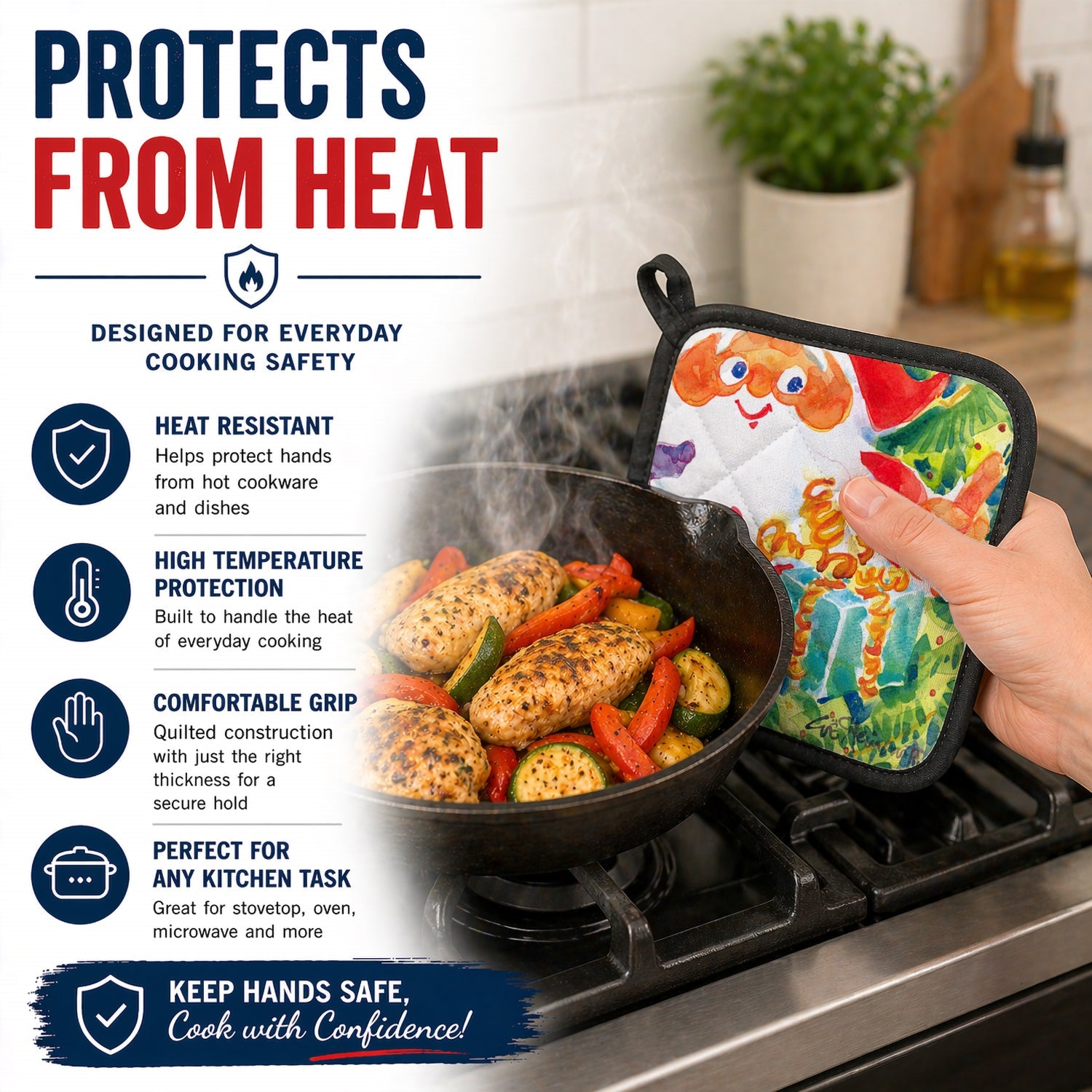 Christmas Santa Claus You Better Watch out Pot Holder Set of 2 Heat Resistant Quilted Hot Pads 7.5 x 7.5 Inch, Insulated Kitchen Trivets for Cooking & Baking