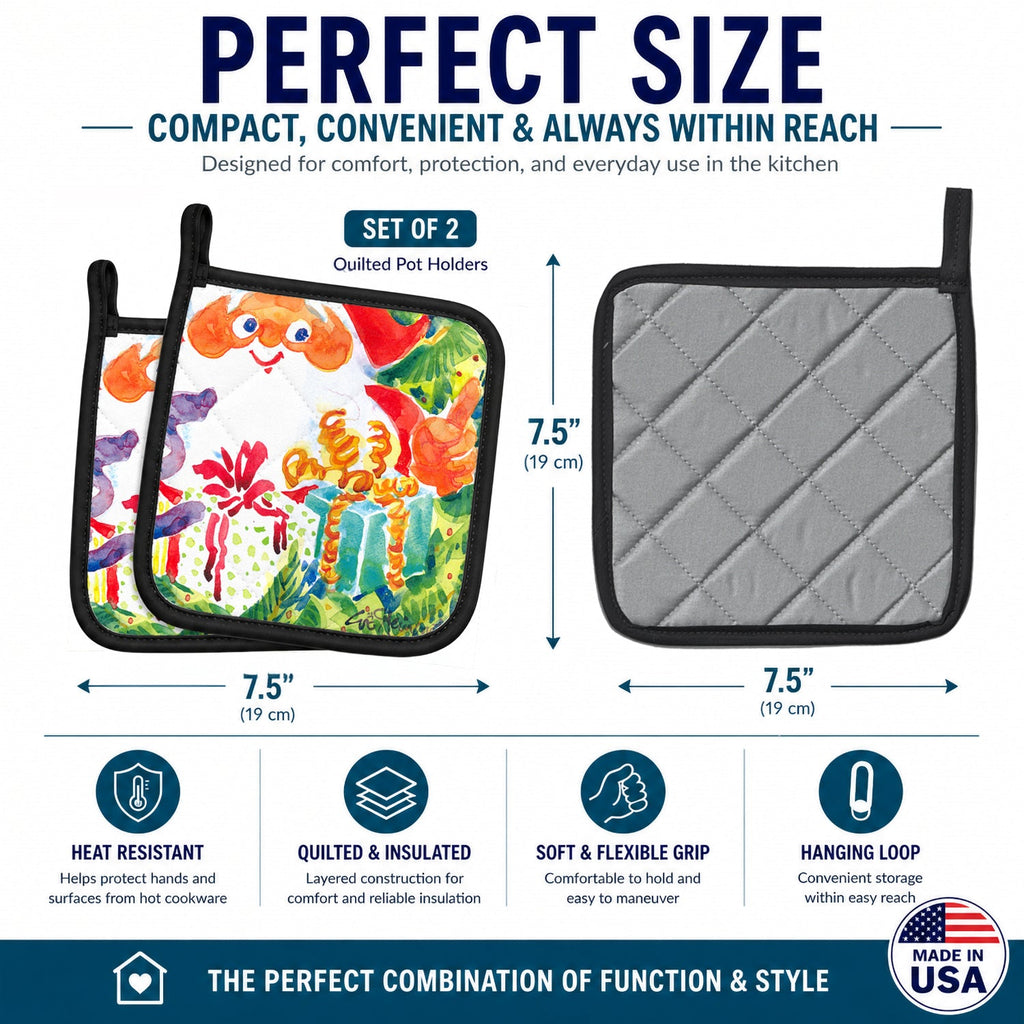 Christmas Santa Claus You Better Watch out Pot Holder Set of 2 Heat Resistant Quilted Hot Pads 7.5 x 7.5 Inch, Insulated Kitchen Trivets for Cooking & Baking