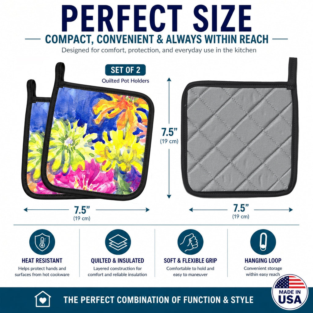 Flower Pot Holder Set of 2 Heat Resistant Quilted Hot Pads 7.5 x 7.5 Inch, Insulated Kitchen Trivets for Cooking & Baking