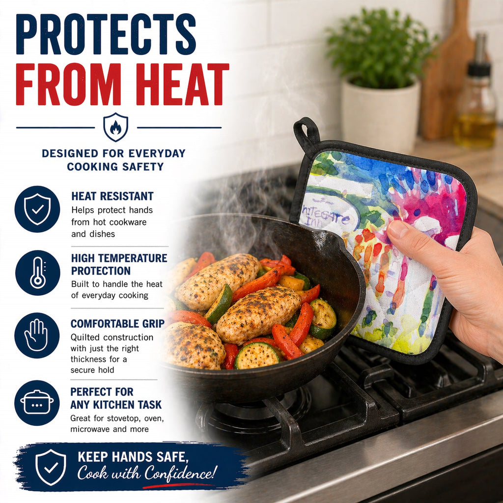 Whitegate Inn fence Houses Pot Holder Set of 2 Heat Resistant Quilted Hot Pads 7.5 x 7.5 Inch, Insulated Kitchen Trivets for Cooking & Baking