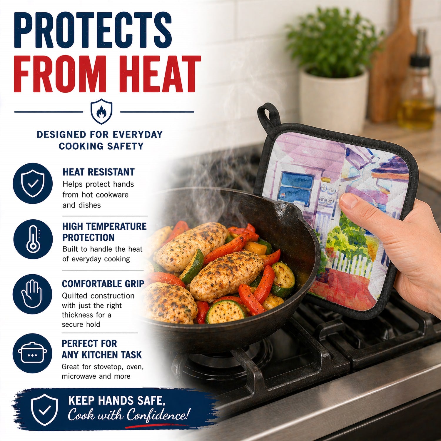 Beach View between the Houses Pot Holder Set of 2 Heat Resistant Quilted Hot Pads 7.5 x 7.5 Inch, Insulated Kitchen Trivets for Cooking & Baking