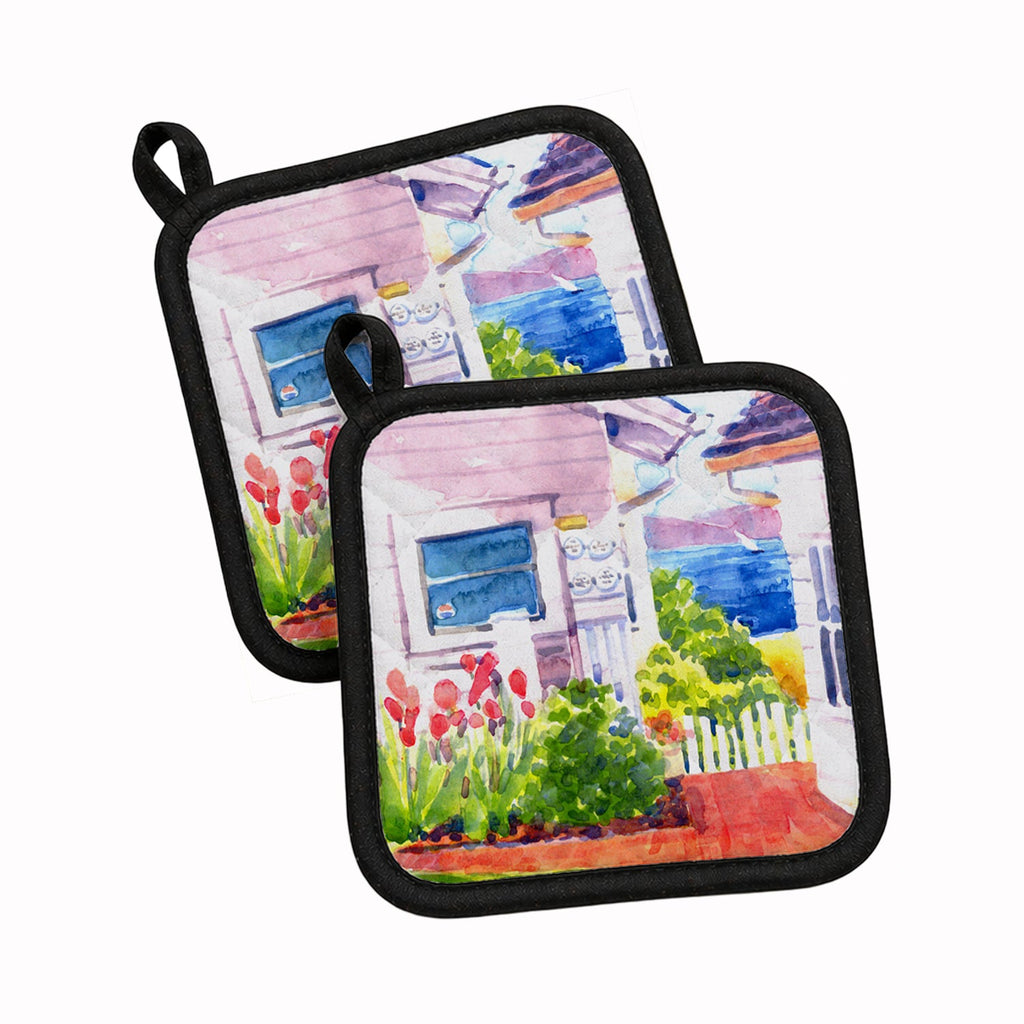 Beach View between the Houses Pot Holder Set of 2 Heat Resistant Quilted Hot Pads 7.5 x 7.5 Inch, Insulated Kitchen Trivets for Cooking & Baking