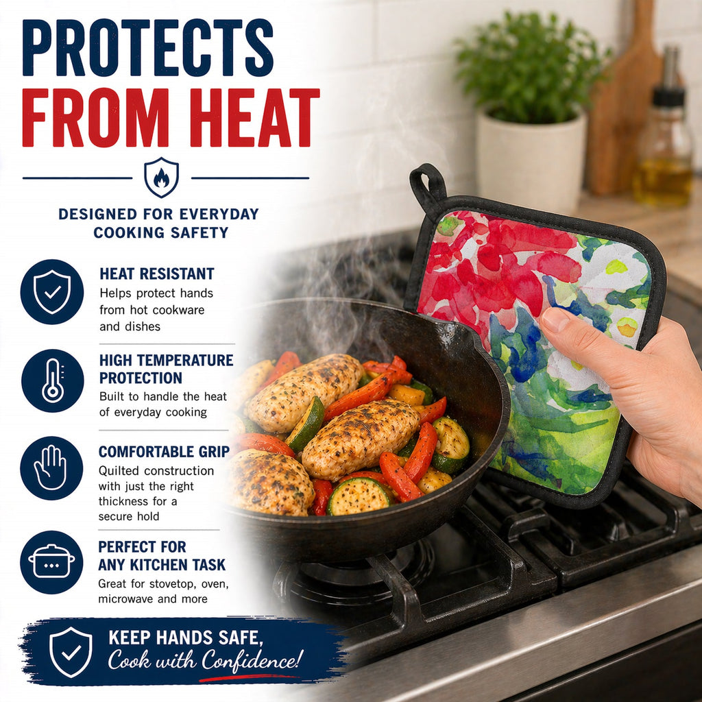 Flower Pot Holder Set of 2 Heat Resistant Quilted Hot Pads 7.5 x 7.5 Inch, Insulated Kitchen Trivets for Cooking & Baking