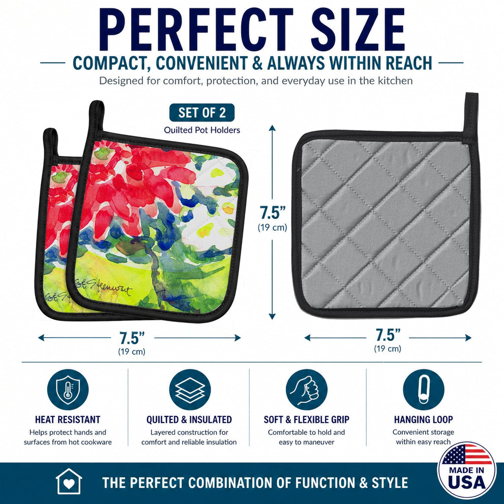 Flower Pot Holder Set of 2 Heat Resistant Quilted Hot Pads 7.5 x 7.5 Inch, Insulated Kitchen Trivets for Cooking & Baking
