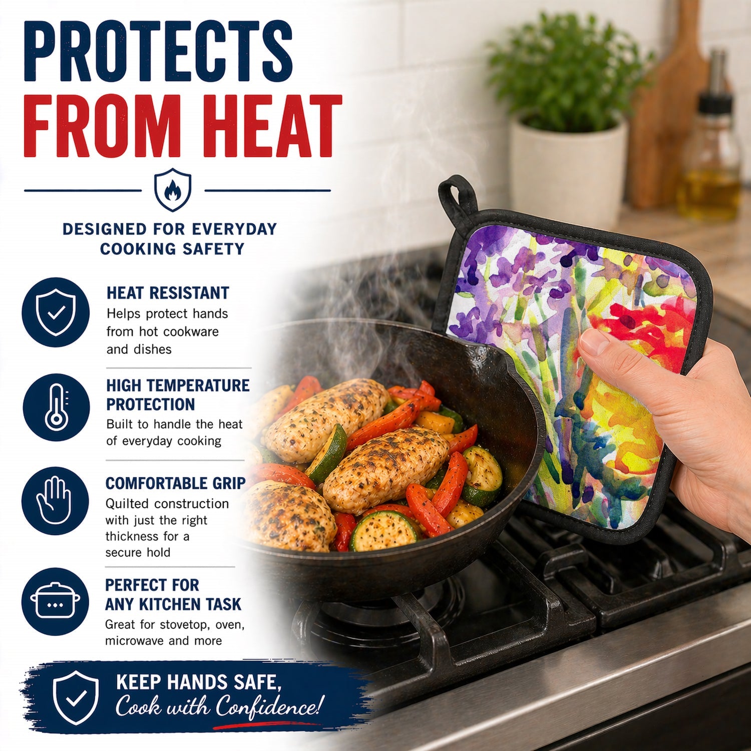 Flower Pot Holder Set of 2 Heat Resistant Quilted Hot Pads 7.5 x 7.5 Inch, Insulated Kitchen Trivets for Cooking & Baking
