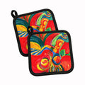 Christmas Holly Berries Abstract Pot Holder Set of 2 Heat Resistant Quilted Hot Pads 7.5 x 7.5 Inch, Insulated Kitchen Trivets for Cooking & Baking