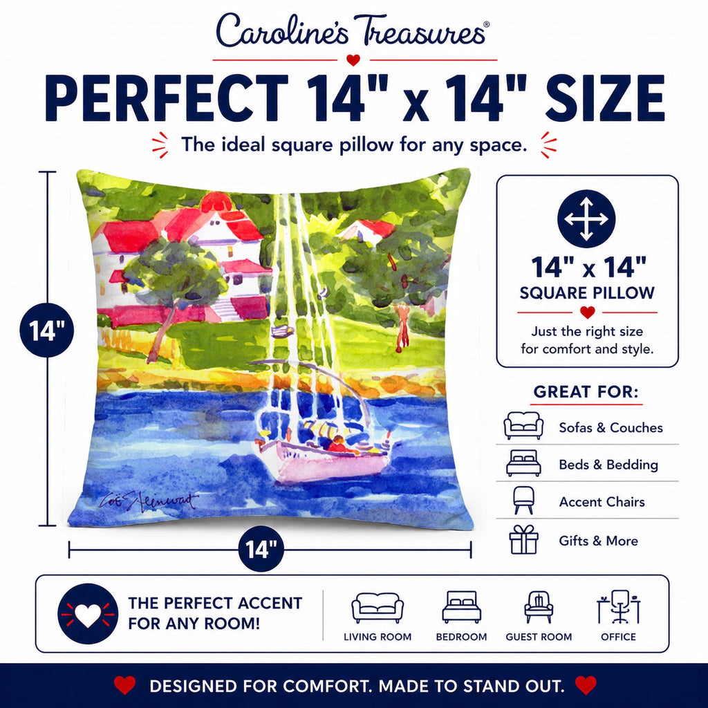 Sailboat on the lake Decorative Throw Pillow 14x14 Indoor Outdoor Accent Cushion, Fabric Cover with Insert for Sofa, Bed, Porch & Living Room